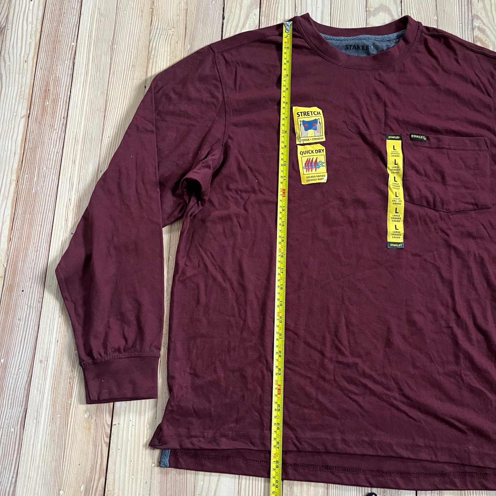 Stanley Workwear Mens Large Burgundy Heather Long Sleeve Pocket Tee Shirt Nwt — image 5 of 8